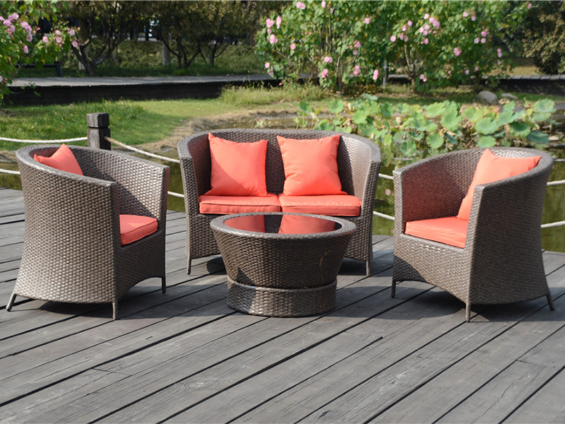 Furnitur Rotan Klasik, set sofa Rattan 4pcs, furnitur santai luar ruangan YQR-480